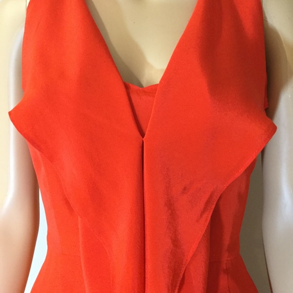 Greylin Red Orange Ruffle Front Silk Dress - Picture 2 of 5